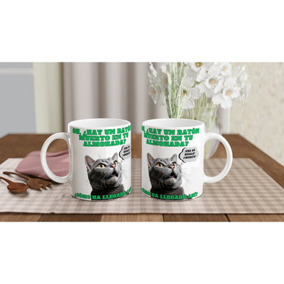 Taza blanca con impresión de gato 