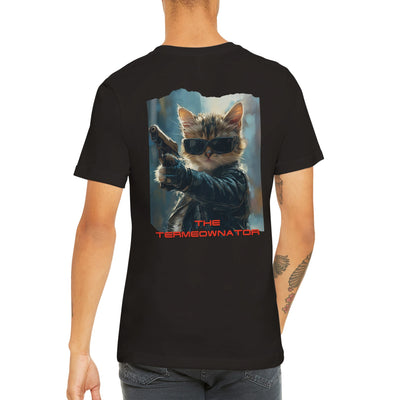 Camiseta Prémium Unisex Impresión Trasera de Gato "Hasta la Vista, Miau" Michilandia | La tienda online de los fans de gatos