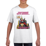 Camiseta júnior unisex estampado de gato "Guardián de la Cena"