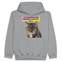 Sudadera con capucha júnior estampado de gato "Miau Indiferente" Michilandia