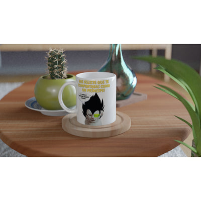 Taza Blanca con Impresión de Gato "Príncipe Saiyajin Felino" Michilandia | La tienda online de los fans de gatos