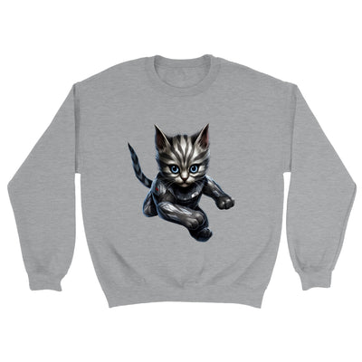 Sudadera unisex estampado de gato "Quick Kitty Plateado" Gelato