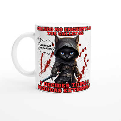 Taza blanca con impresión de gato 