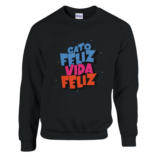 Sudadera Unisex Estampado de Gato "Vida Feliz"