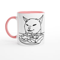 Taza Bicolor con Impresión de Gato "Meme Festín Felino" Michilandia