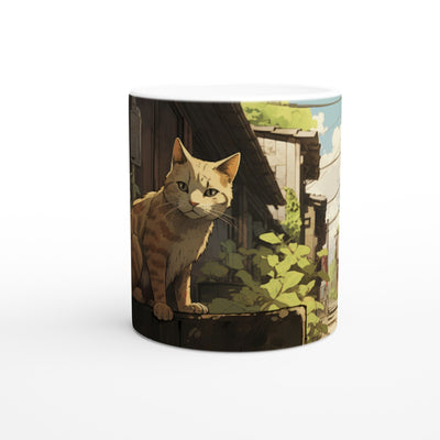 Taza blanca con impresión de gato 