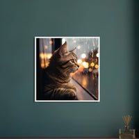 Póster semibrillante de gato con marco de madera "Michi Observador" Gelato