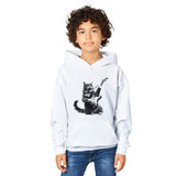 Sudadera con capucha júnior estampado de gato "Rocker Miau" Michilandia | La tienda online de los fans de gatos