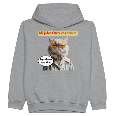 Sudadera con capucha júnior estampado de gato "Agradecido Miau" Michilandia