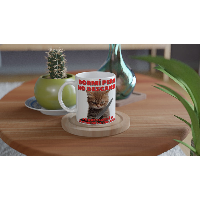 Taza Blanca con Impresión de Gato "Amanecer Agresivo" Michilandia | La tienda online de los fans de gatos