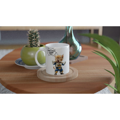 Taza Blanca con Impresión de Gato "Desafío Saiyajin" Michilandia