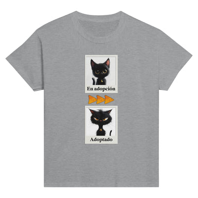 Camiseta Junior Unisex Estampado de Gato "Antes y Después" Michilandia