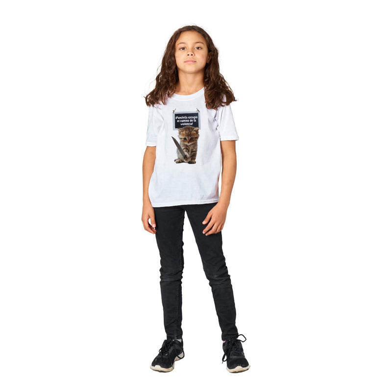 Camiseta Junior Unisex Estampado de Gato "Panchito y Su Camino" Michilandia | La tienda online de los fans de gatos