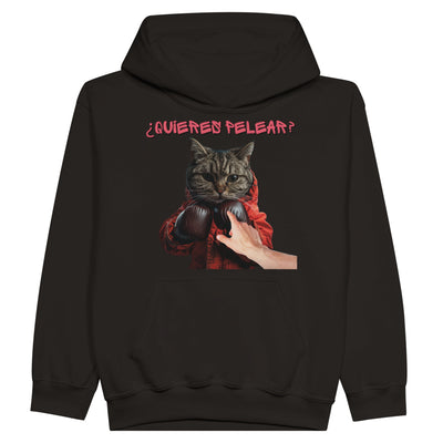 Sudadera con capucha júnior estampado de gato "¿quieres pelear?" Michilandia | La tienda online de los fans de gatos