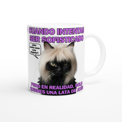 Taza Blanca con Impresión de Gato "Elegancia Gatuna" Michilandia | La tienda online de los fans de gatos