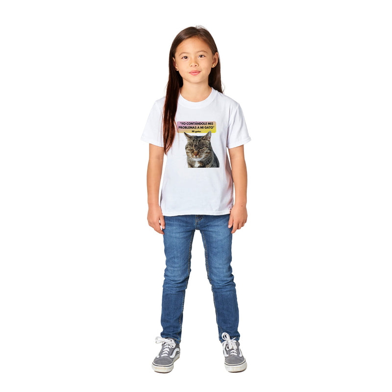 Camiseta Junior Unisex Estampado de Gato "Miau Indiferente" Michilandia