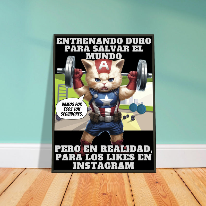 Póster Semibrillante de Gato con Marco Metal 