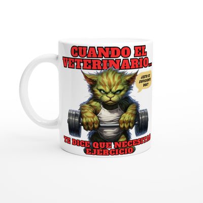 Taza blanca con impresión de gato 