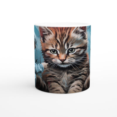 Taza blanca con impresión de gato 