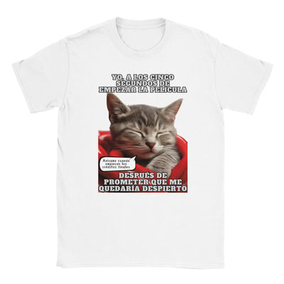 Camiseta Unisex Estampado de Gato "Cinéfilo Dormilón" Michilandia | La tienda online de los amantes de gatos