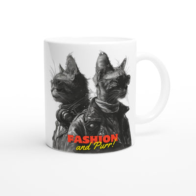 Taza Blanca con Impresión de Gato "Fashion and Purr" Michilandia | La tienda online de los fans de gatos