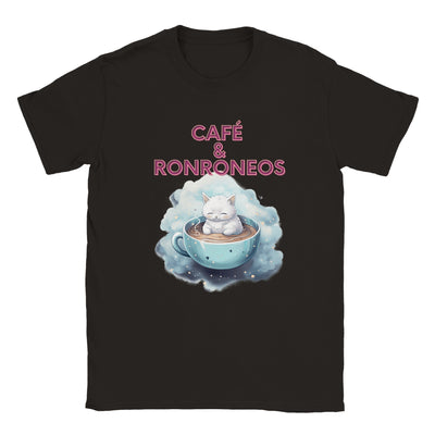 Camiseta unisex estampado de gato "Café & Ronroneos" Gelato