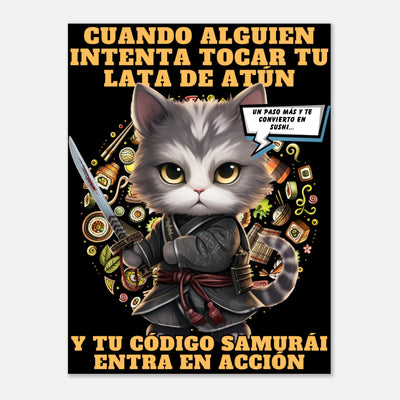 Panel de aluminio impresión de gato "El Samurai del Atún" Michilandia | La tienda online de los amantes de gatos