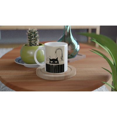 Taza Blanca con Impresión de Gato "Gota a Gota" Michilandia | La tienda online de los fans de gatos