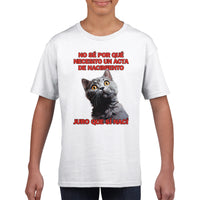 Camiseta Junior Unisex Estampado de Gato "Sorpresa Burocrática" Michilandia | La tienda online de los fans de gatos