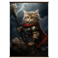 Póster semibrillante de gato con colgador "Felino de Asgard"
