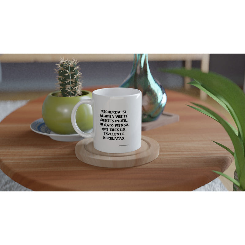 Taza Blanca con Impresión de Gato "Elogio Felino" Michilandia | La tienda online de los fans de gatos