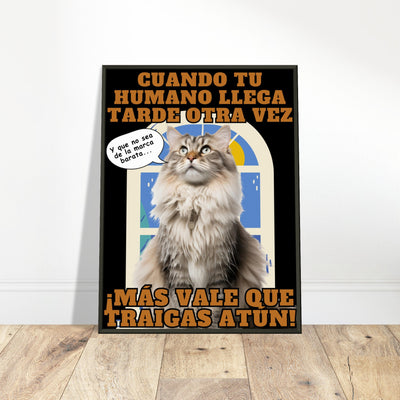 Póster Semibrillante de Gato con Marco Metal 