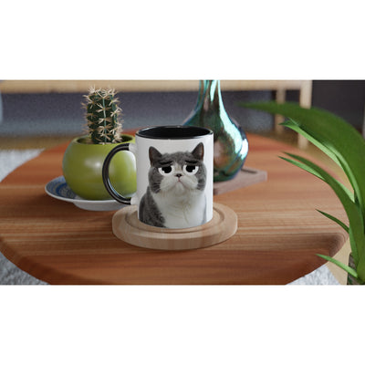 Taza Bicolor con Impresión de Gato "Triste pero Gracioso" Michilandia