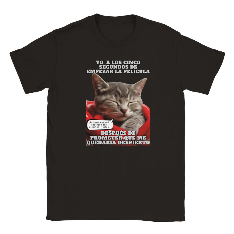 Camiseta Junior Unisex Estampado de Gato "Cinéfilo Dormilón" Michilandia | La tienda online de los amantes de gatos