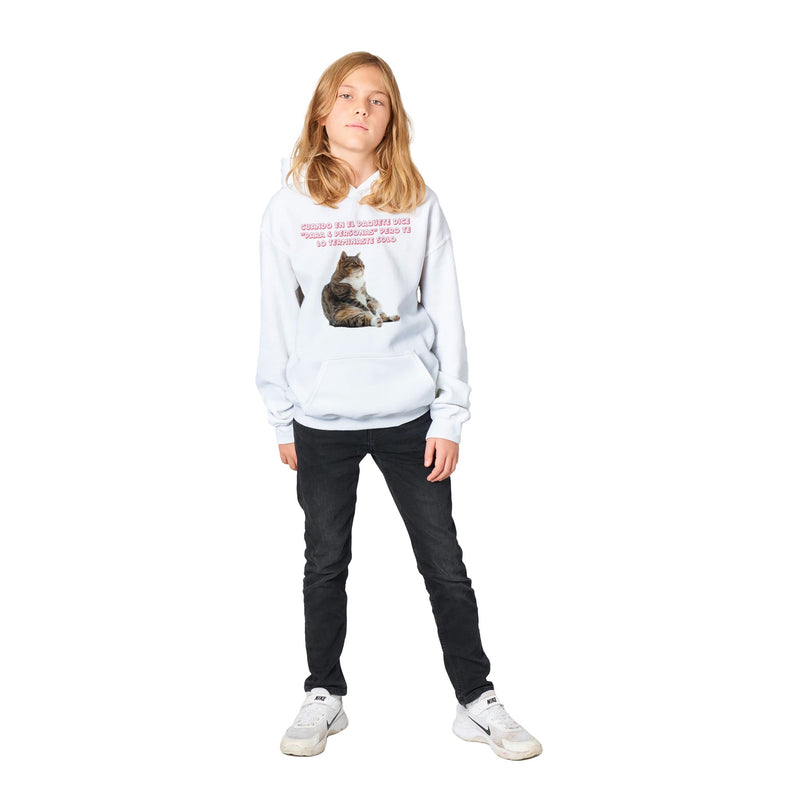 Sudadera con capucha júnior estampado de gato "Miau de Culpa" Michilandia | La tienda online de los fans de gatos