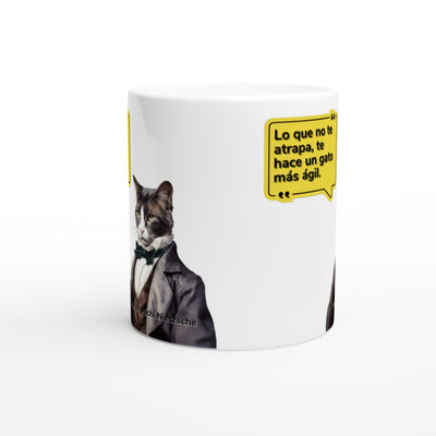 Taza blanca con impresión de gato "Friedrich Michi Nietzsche" Michilandia | La tienda online de los amantes de gatos