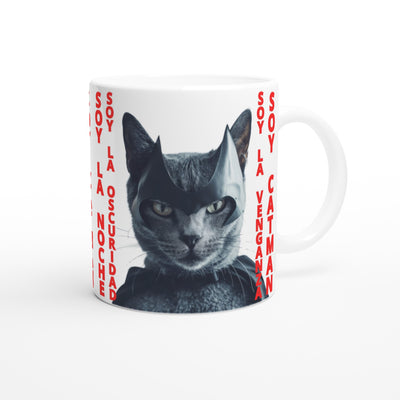 Taza Blanca con Impresión de Gato "El Caballero Gatuno" Michilandia