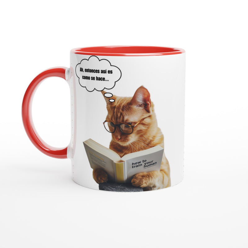 Taza Bicolor con Impresión de Gato "Entrenando Humanos" Michilandia