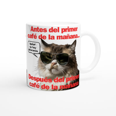 Taza Blanca con Impresión de Gato "Amanecer Grumpy" Michilandia | La tienda online de los fans de gatos