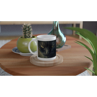 Taza Blanca con Impresión de Gato "Aura de Misterio" Michilandia | La tienda online de los fans de gatos