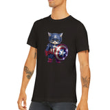 Camiseta unisex estampado de gato "Capitán America Peludo"