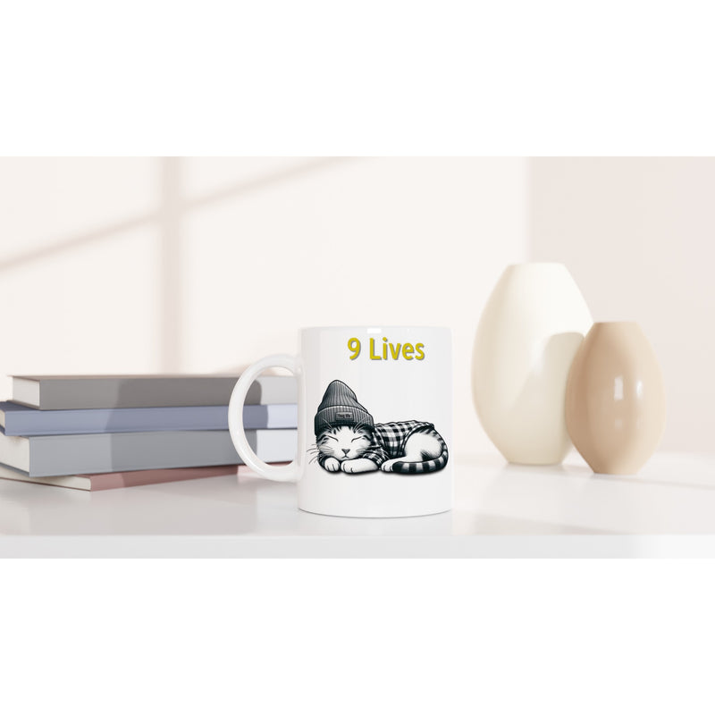 Taza Blanca con Impresión de Gato "9 Lives" Michilandia | La tienda online de los fans de gatos