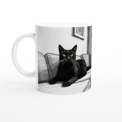 Taza blanca con impresión de gato 