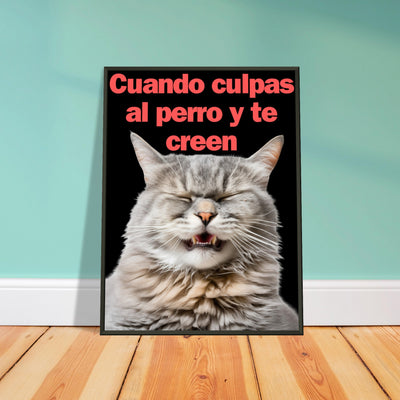 Póster Semibrillante de Gato con Marco Metal 