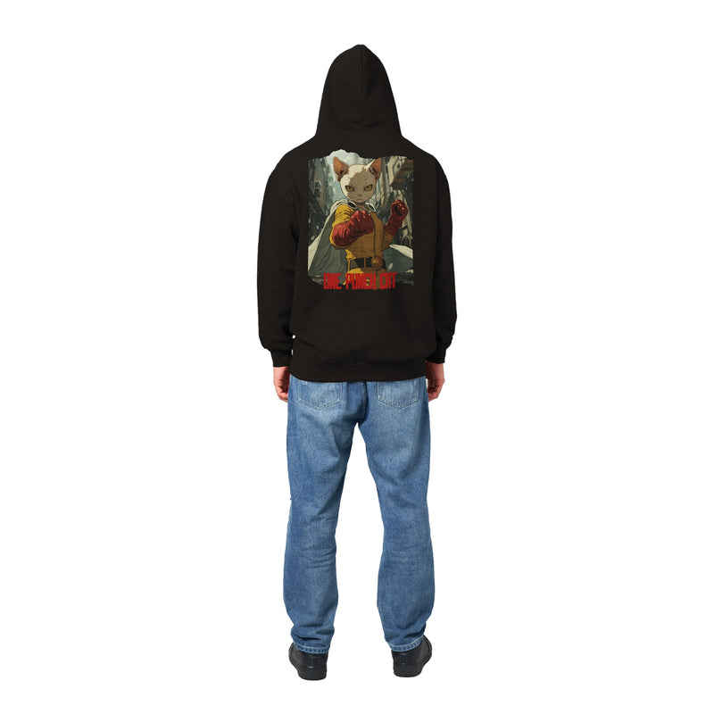 Sudadera con capucha Prémium Unisex Impresión Trasera de Gato "Guardián Calvo" Michilandia | La tienda online de los fans de gatos