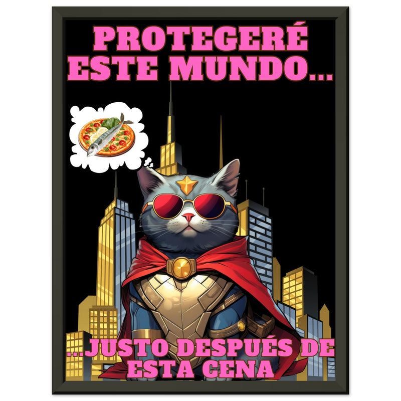 Póster Semibrillante de Gato con Marco Metal "Guardián de la Cena" Michilandia | La tienda online de los amantes de gatos