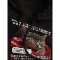 Sudadera con Capucha Unisex Estampado de Gato "Cinéfilo Dormilón"