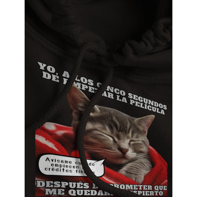 Sudadera con Capucha Unisex Estampado de Gato "Cinéfilo Dormilón" Michilandia | La tienda online de los amantes de gatos