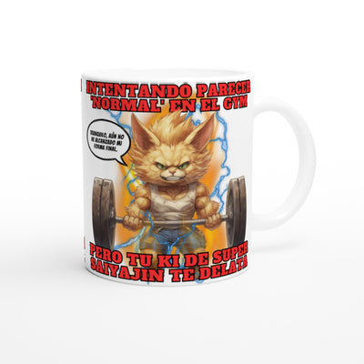 Taza Blanca con Impresión de Gato "Levantamiento Saiyajin" Michilandia | La tienda online de los fans de gatos