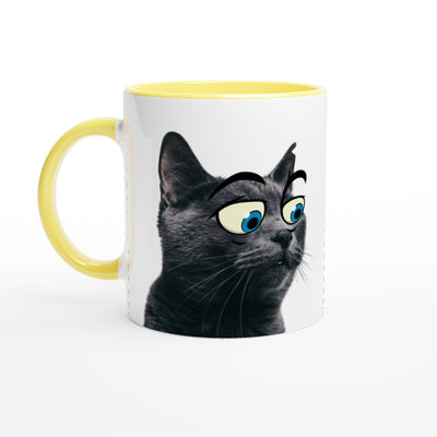 Taza Blanca con Impresión de Gato "Ojos Divertidos" Michilandia